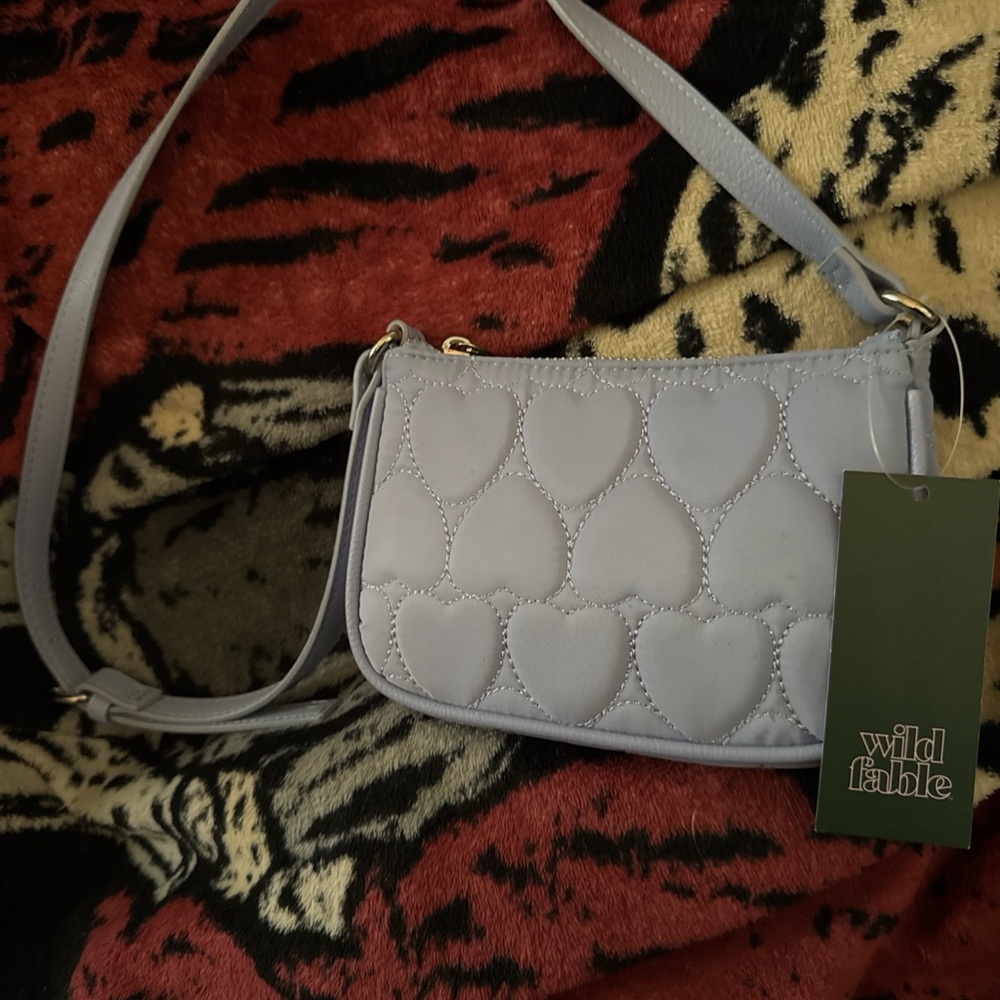 wild fable Pastel Blue Quilted Heart Crossbody Bag